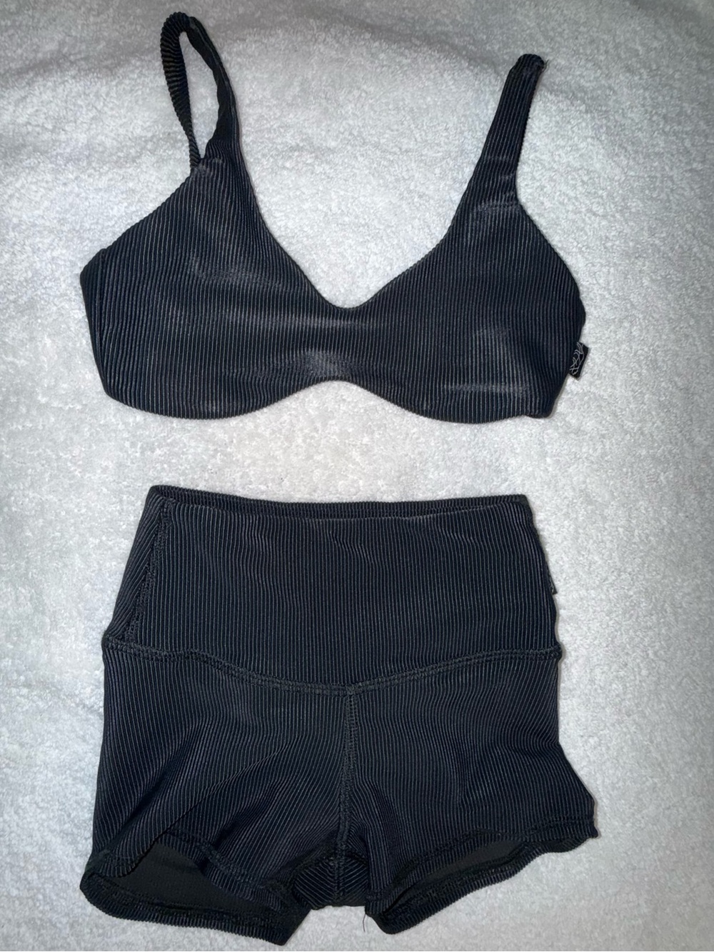 Black Ribbed Dance Bralette & High-Waist Shorts Set
